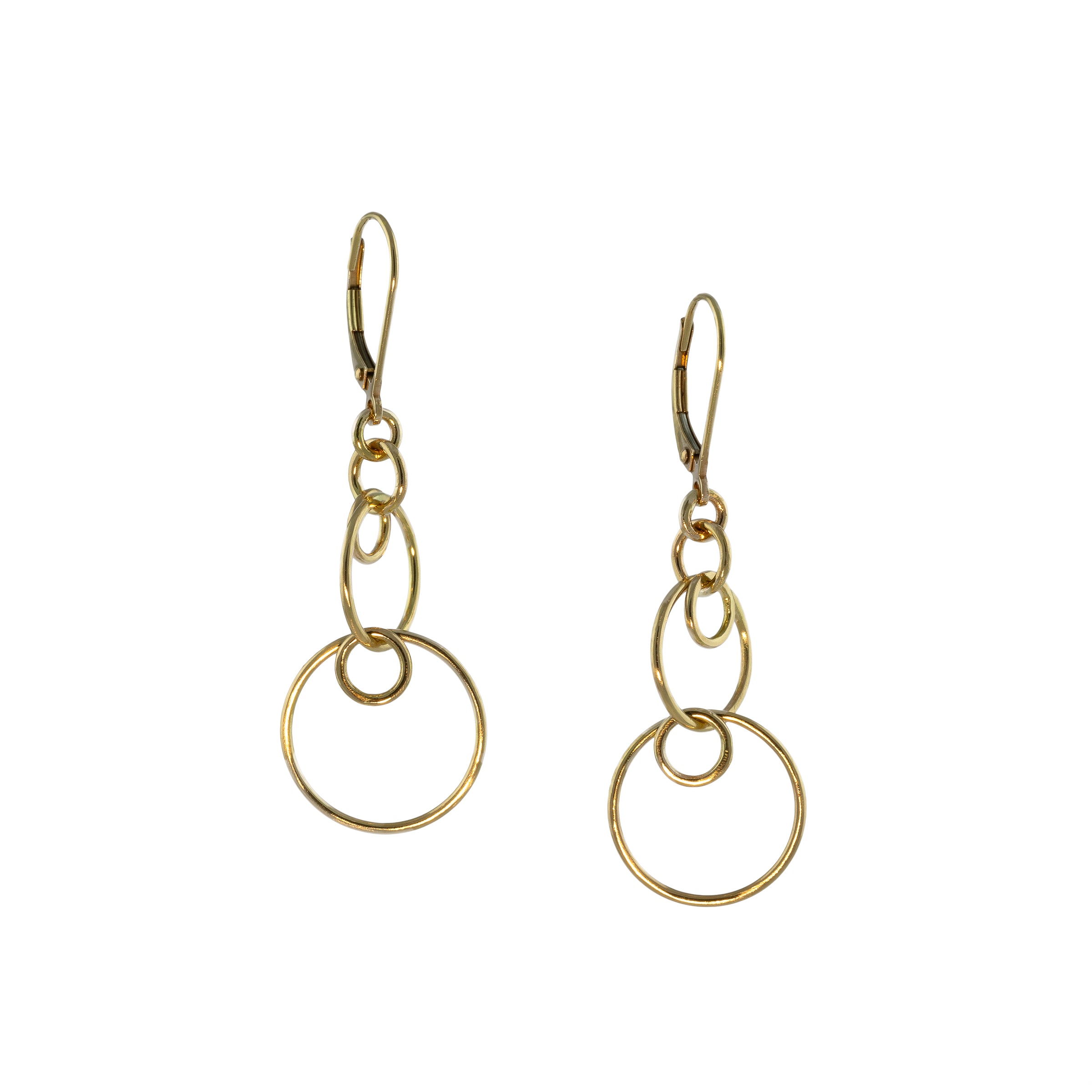 Hand-fabricated, contemporary dangle earrings in either 14K gold or sterling silver.