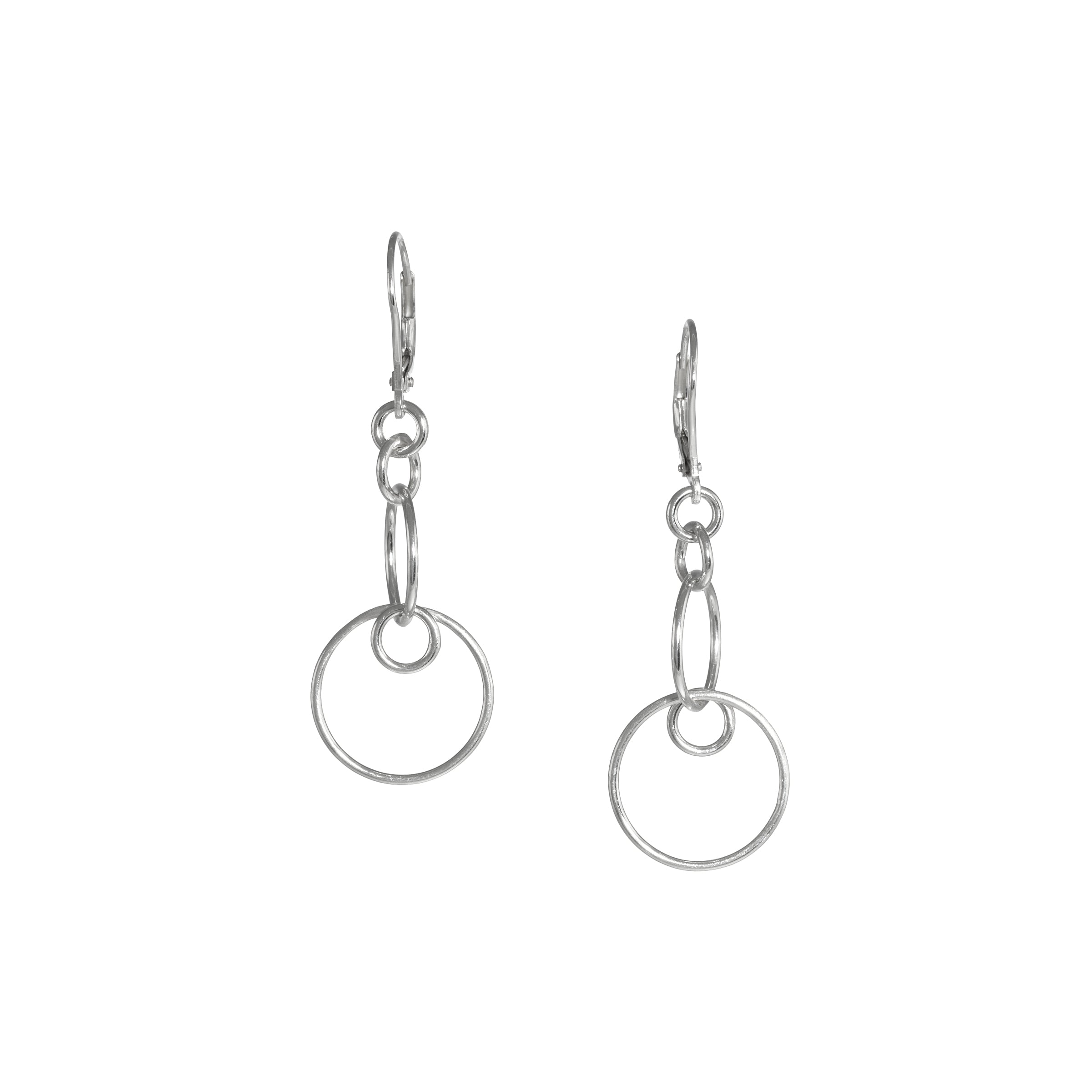 Hand-fabricated, contemporary dangle earrings in either 14K gold or sterling silver.