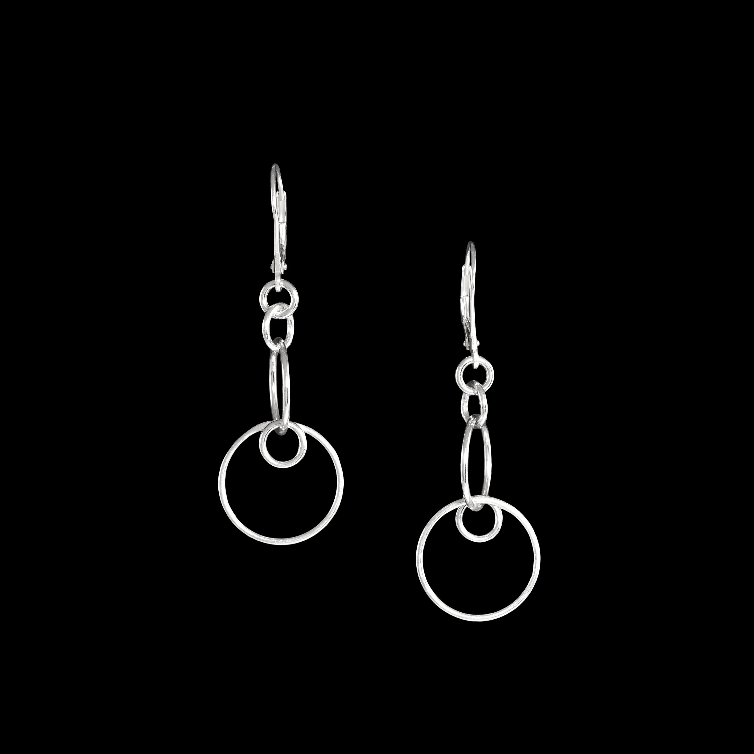 Hand-fabricated, contemporary dangle earrings in either 14K gold or sterling silver.
