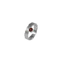 Hand-fabricated, sterling silver ring highlighted by a 4mm deep garnet red gemstone.