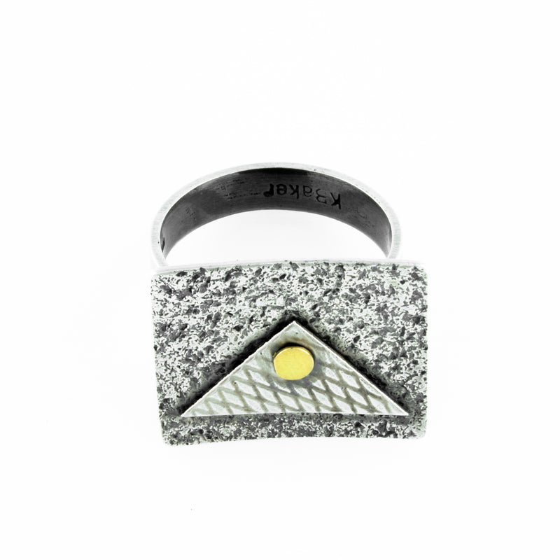 Textured and oxidized Argentium sterling silver and luminous 18k gold ring.