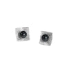 Hand-fabricated, post earrings in sterling silver with 6mm black pearls.