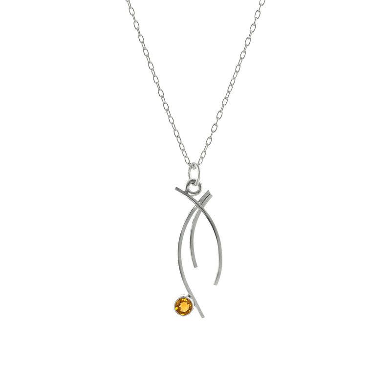 Contemporary design, pendant necklace handcrafted from Argentium sterling silver and set with a dark gold citrine.  Sterling silver chain.