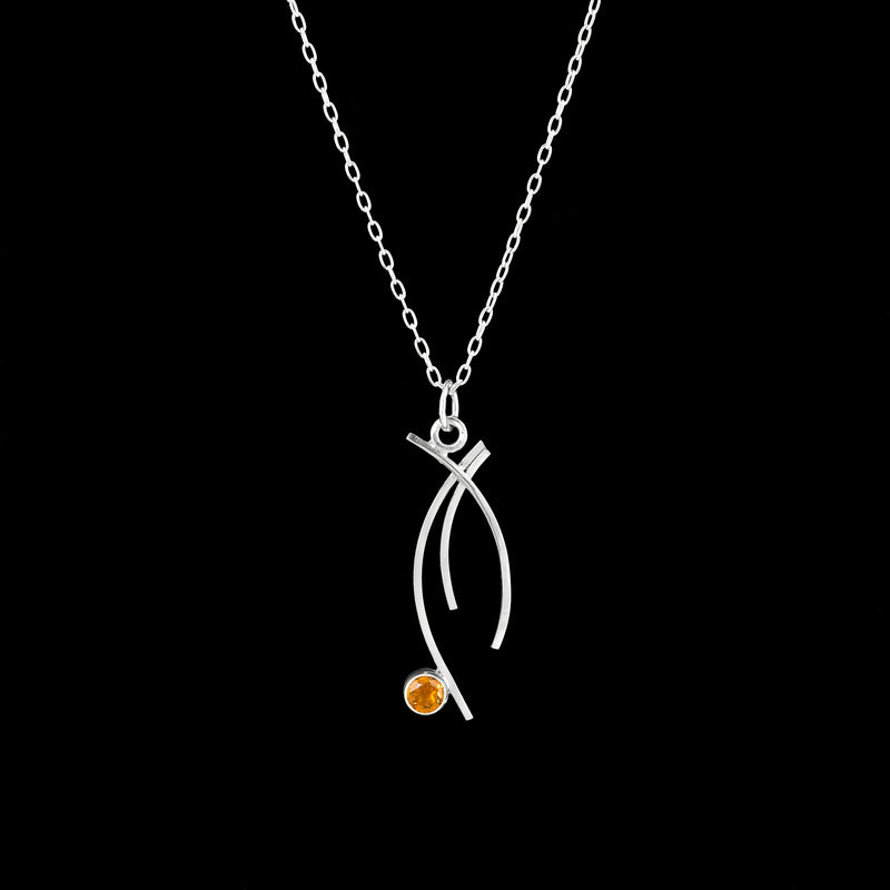 Contemporary design, pendant necklace handcrafted from Argentium sterling silver and set with a dark gold citrine.  Sterling silver chain.