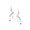 Contemporary design, dangle earrings handcrafted from Argentium sterling silver and set with purple amethysts (February birthstone). 