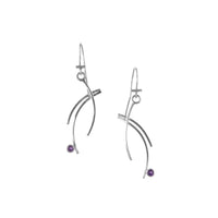 Contemporary design, dangle earrings handcrafted from Argentium sterling silver and set with purple amethysts (February birthstone). 