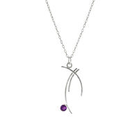 Contemporary design, pendant necklace handcrafted from Argentium sterling silver and set with a purple amethyst (February birthstone).  Sterling silver chain.