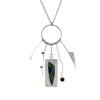 One-of-a-kind pendant necklace, handcrafted in Argentium sterling silver around a striking azurite cabochon with 18K gold elements, a black onyx and blue topaz stones.  Sterling silver chain.