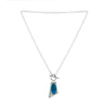 One-of-a-kind, lariat-style pendant necklace handcrafted in sterling silver around a stunning Ithaca Peak turquoise stone paired with a white sapphire.  Hand fabricated toggle clasp on a sterling silver oval chain.