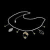 Modern statement necklace, hand-fabricated in sterling silver and featuring five green peridots set with 14k gold leaves and elements.  18” with 2” extender.
