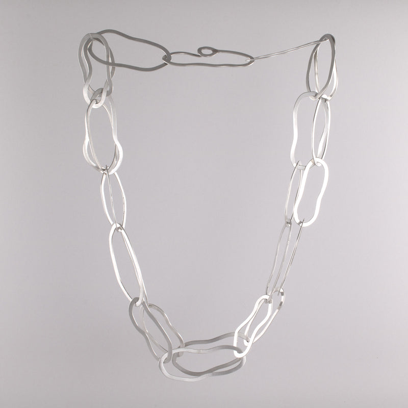 Dramatic 36” chain necklace, handcrafted from large organically shaped links of Argentium sterling silver. 