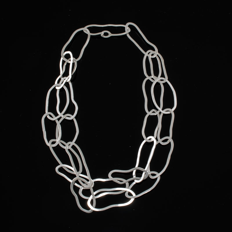 Dramatic 36” chain necklace, handcrafted from large organically shaped links of Argentium sterling silver. 