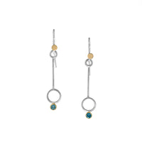 Contemporary geometric earrings, handcrafted from Argentium sterling silver with 18K gold elements and London blue topaz stones set in 18K gold.