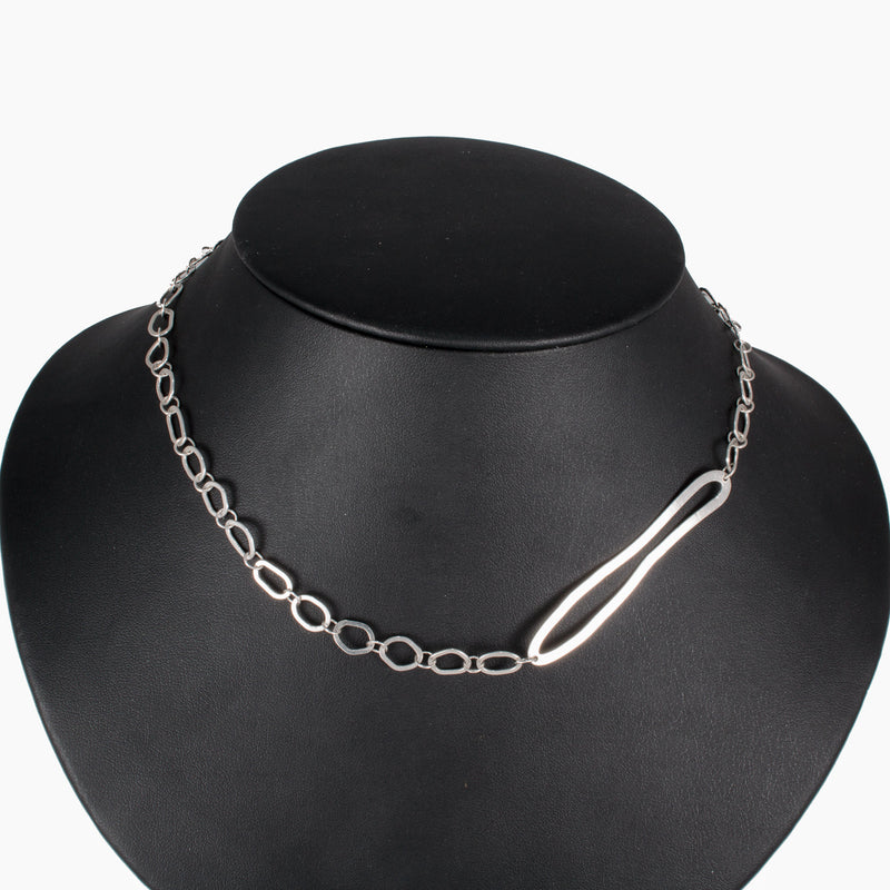 Contemporary, asymmetrical chain necklace, handcrafted from Argentium sterling silver.