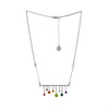 One-of-a-kind, colorful pendant necklace, hand fabricated from Argentium and sterling silver and set with pink tourmaline, Orissa garnet, orange sapphire, citrine, peridot, Swiss Blue topaz, London blue topaz, and amethyst stones.