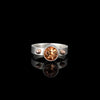 Sterling silver ring featuring an 8mm Oregon sunstone highlighted by 14k gold elements.