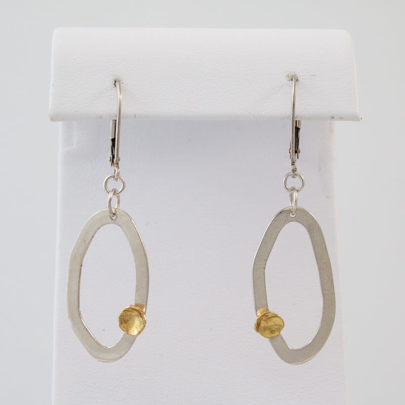 Modern, asymmetrical dangle earrings, handcrafted in Argentium sterling silver with 18K gold accents.