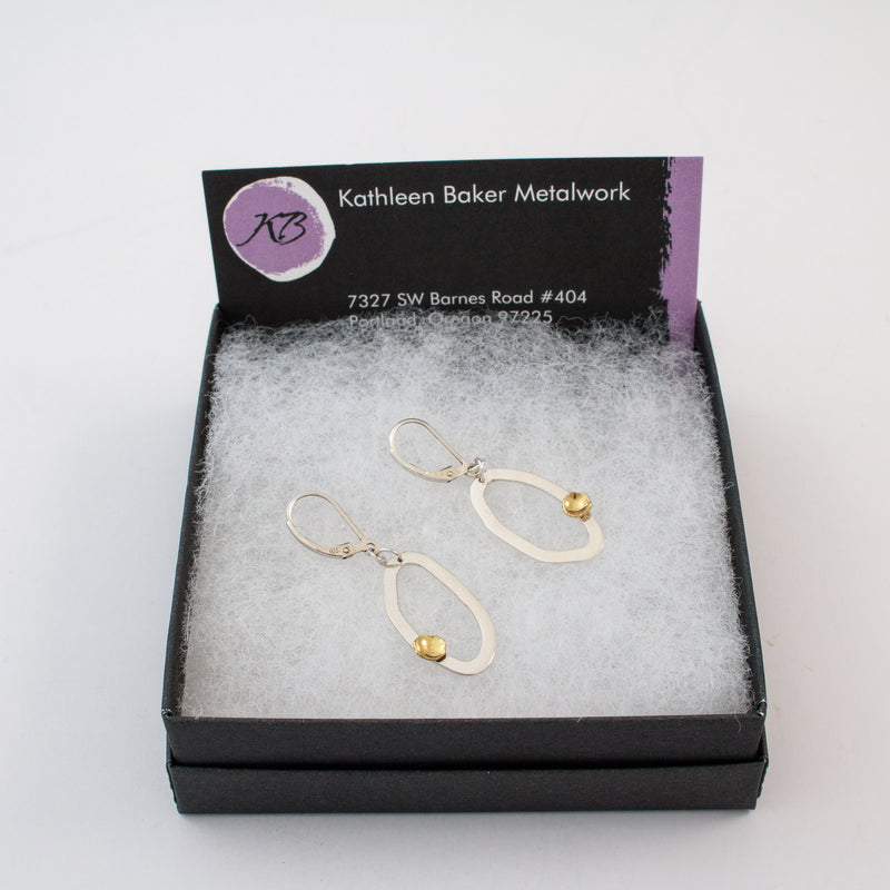 Modern, asymmetrical dangle earrings, handcrafted in Argentium sterling silver with 18K gold accents.