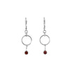 Dangle earrings, hand-fabricated from Argentium sterling silver and set with 4mm red garnets.