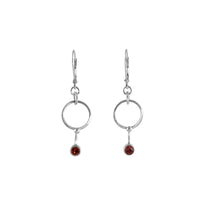 Dangle earrings, hand-fabricated from Argentium sterling silver and set with 4mm red garnets.