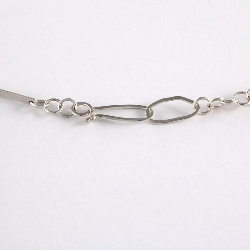 Modern design chain necklace, hand-fabricated from Argentium sterling silver.  Showing clasp.