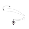 Contemporary sterling silver pendant necklace featuring a 8mm and 5mm purple amethysts set in 14k gold with additional 14K gold elements.  18” chain with 2” extender. 
