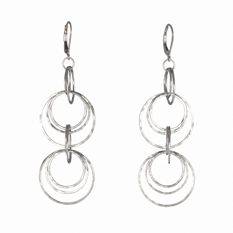 Contemporary dangle earrings, handcrafted in hammered Argentium sterling silver.