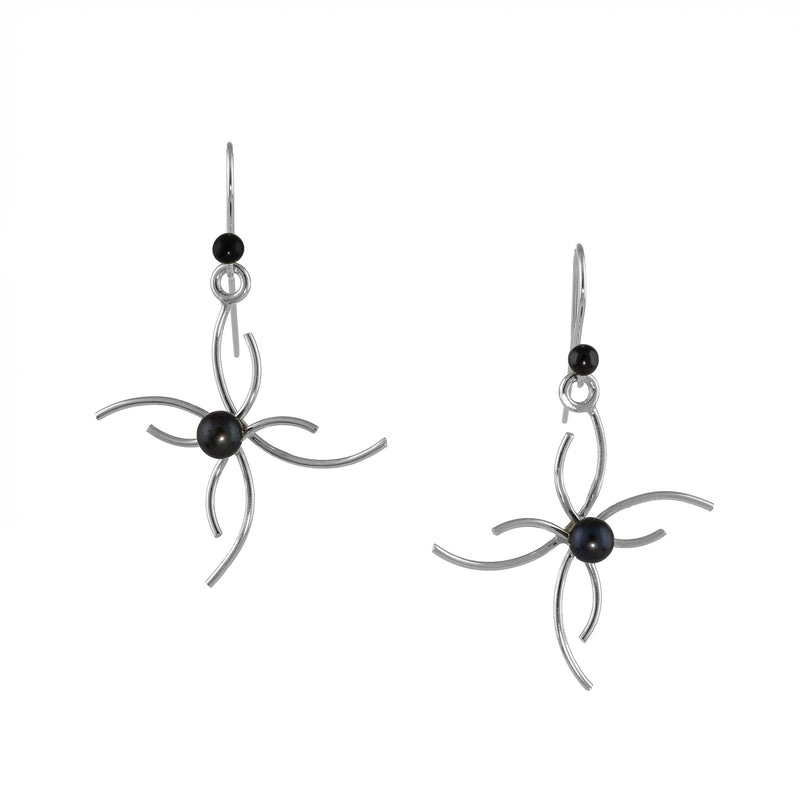 Dangle earrings, handcrafted in Argentium sterling silver and set with 3mm and 5mm black freshwater pearls.