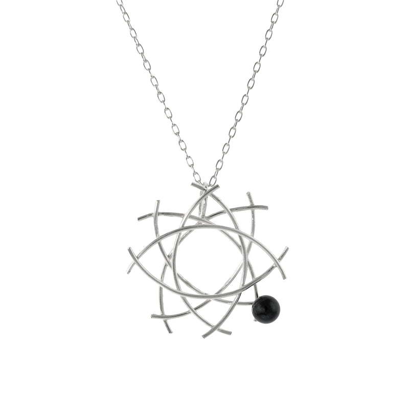 Van Gogh inspired pendant necklace, handcrafted in Argentium sterling silver with a 6mm black freshwater pearl on a sterling silver chain.