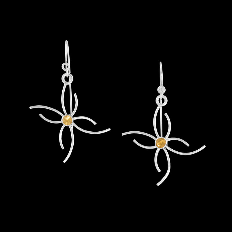 Artisan dangle earrings, handcrafted in sterling silver with 4mm golden citrines.