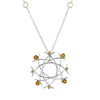 Van Gogh inspired pendant necklace, handcrafted in sterling silver and accented with golden citrines and 18K gold elements and bezels.  Sterling silver chain with 18K gold rings.