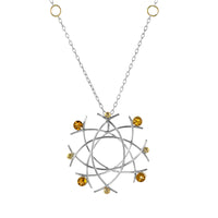 Van Gogh inspired pendant necklace, handcrafted in sterling silver and accented with golden citrines and 18K gold elements and bezels.  Sterling silver chain with 18K gold rings.