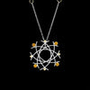 Van Gogh inspired pendant necklace, handcrafted in sterling silver and accented with golden citrines and 18K gold elements and bezels.  Sterling silver chain with 18K gold rings.