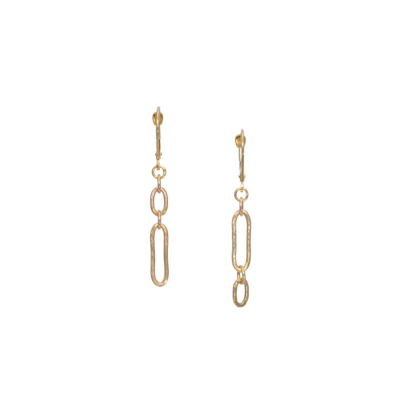 Hand-crafted dangle earrings in 14K gold with secure lever back wires.