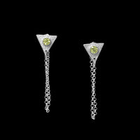 Hand-fabricated dangle earrings in sterling silver with 4mm green peridots.