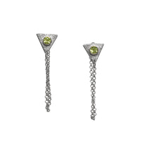 Hand-fabricated dangle earrings in sterling silver with 4mm green peridots.