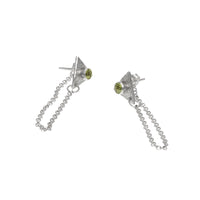 Hand-fabricated dangle earrings in sterling silver with 4mm green peridots.