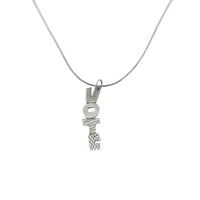 VOTE pendant, handcrafted from sterling silver and hung on a sterling silver snake chain.  Vertical patterned finish shown.