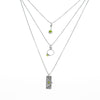 Oxidized argentium sterling silver and 18K gold charm pendant necklace with contemporary geometric styling in a layered look.