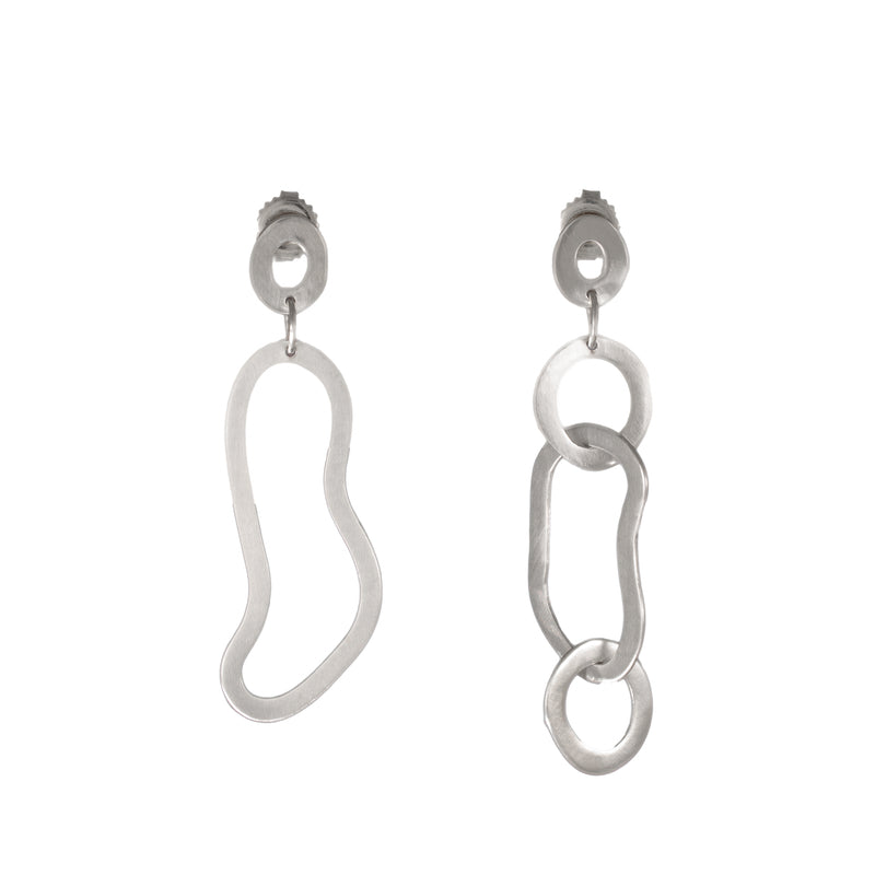 Asymmetrical, dangle earrings handcrafted in Argentium sterling silver with a sterling silver post back.