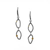 Contemporary, dangle earrings, handcrafted from oxidized Argentium sterling silver and 18K gold elements.  Lever-back ear wires.