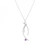 Contemporary design, pendant necklace handcrafted from Argentium sterling silver and set with a purple amethyst (February birthstone).  Sterling silver chain.