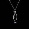 Contemporary design, pendant necklace handcrafted from Argentium sterling silver and set with a purple amethyst (February birthstone).  Sterling silver chain.