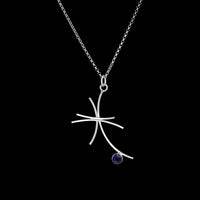 Contemporary design pendant necklace, handcrafted in Argentium sterling silver and set with a blue-purple iolite on a sterling silver chain.