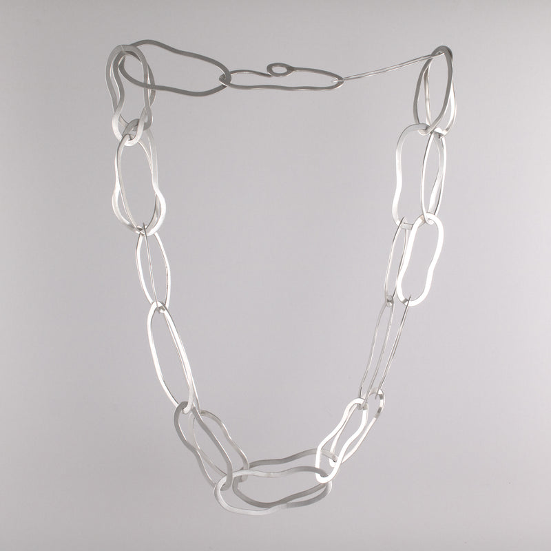 Dramatic 36” chain necklace, handcrafted from large organically shaped links of Argentium sterling silver. 