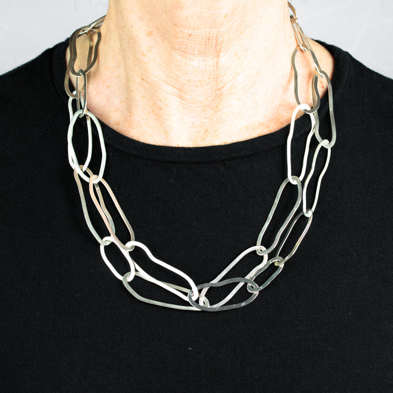 Dramatic 36” chain necklace, handcrafted from large organically shaped links of Argentium sterling silver. 