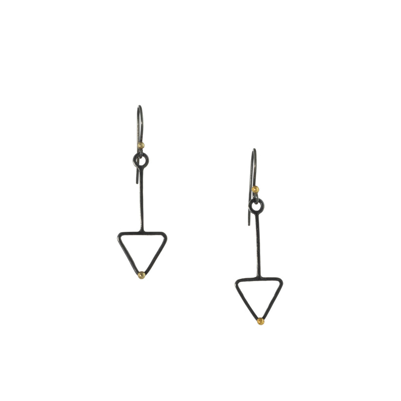 Geometric design drop earrings, handcrafted with oxidized Argentium sterling silver and 18K gold accents.