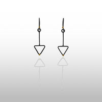 Geometric design drop earrings, handcrafted with oxidized Argentium sterling silver and 18K gold accents.