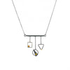 Contemporary, geometric design pendant necklace, handcrafted from oxidized Argentium sterling silver with 18K gold elements and a dark gold citrine set in 18K gold.