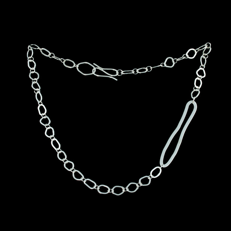 Contemporary, asymmetrical chain necklace, handcrafted from Argentium sterling silver.